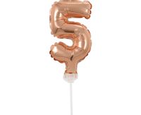 BALON FOLIOWY NA PATYCZKU 13CM GODAN CYFRA 5 RÓŻOWO ZŁOTY