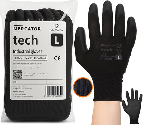 Rękawice Robocze MERCATOR Tech Black+Black PU - L - 12 Par na Arena.pl