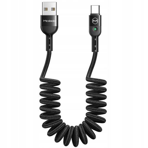 MCDODO KABEL USB-C SPIRALNY SPRĘŻYNOWY SZYBKIE ŁADOWANIE USB TYP C LED 2M na Arena.pl