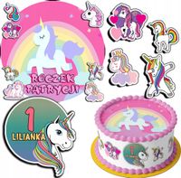 ZESTAW OPŁATEK NA TORT 30CM + 17 POSTACI - JEDNOROŻEC + IMIĘ 24CM 26CM