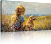 Obraz na Płótnie Krajobraz Dziewczynka z Psem Dekoracja Ścienna 50x100 cm