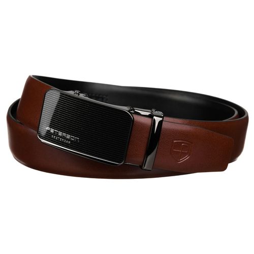 skórzany pasek męski w brązowym kolorze z automatyczną, srebrną klamrą na Arena.pl