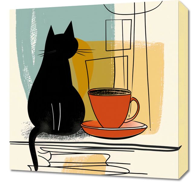 Obraz 50x50cm Kot i Kawa zdjęcie 1