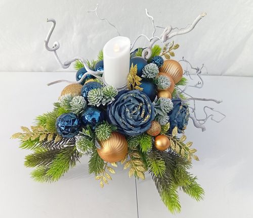 Stroik bożonarodzeniowy z granatem i złotem w ceramicznej doniczce na Arena.pl