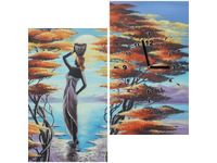 60X60CM ZEGAR AFRYKAŃSKA DZIEWCZYNA KOSZEM OBRAZ DREWNO ŚCIAN KWADRAT