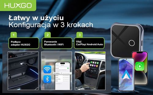 HUXGO bezprzewodowy adapter 2w1 do Apple CarPlay i Android Auto BY963A na Arena.pl