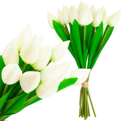 TULIPANY BUKIET TULIPANÓW PIĘKNY JAK ŻYWY TULIPAN KWIATY BIAŁE 12 KWIA na Arena.pl