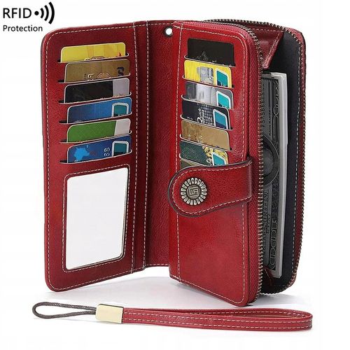 PORTFEL SKÓRZANY DAMSKI CZERWONY RFID ELEGANCKI FUNKCJONALNY POJEMNY na Arena.pl