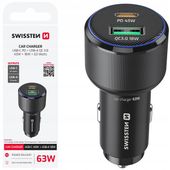 ŁADOWARKA SAMOCHODOWA kompaktowa SWISSTEN 1 x USB-C PD + 1 x USB-A QC 63W
