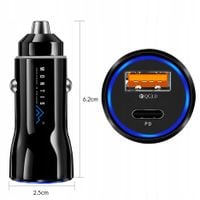 Szybka Ładowarka samochodowa USB 3.0 QC + USB-C PD