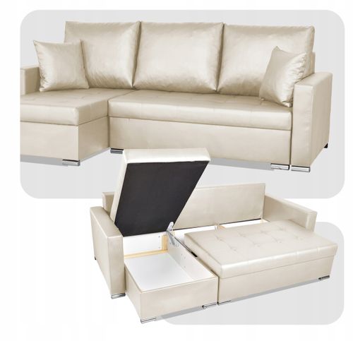 Narożnik rozkładany z funkcją spania ekoskóra Varius rogówka Family Meble na Arena.pl