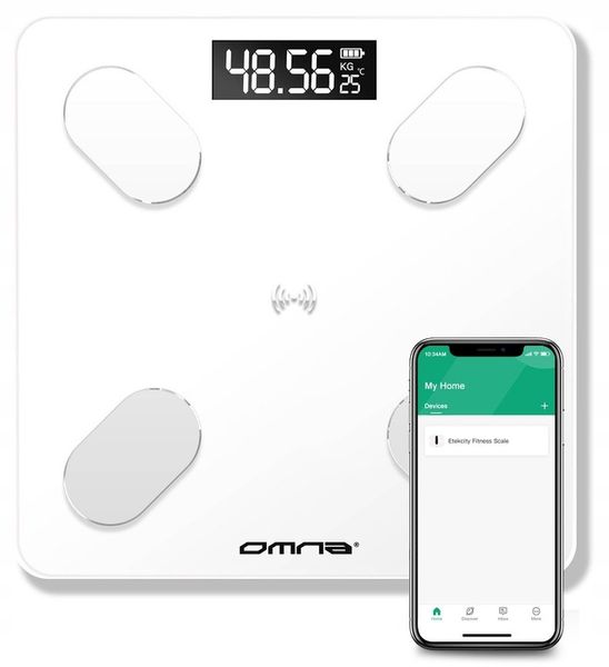 Inteligentna waga łazienkowa smart szklana OMNA aplikacja, miarka i baterie zdjęcie 2