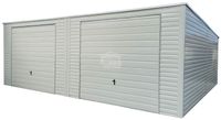 Garaż blaszany 8x7m 2x brama uchylna rynny - dach spad w tył GP524