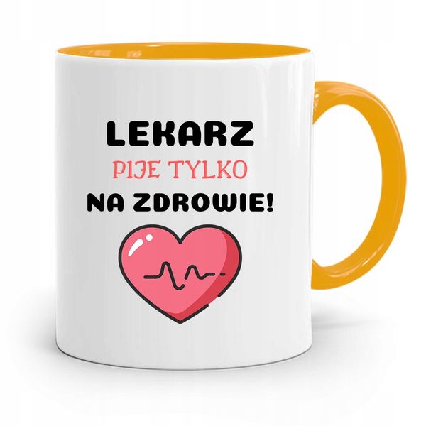 Kubek Żółty Dla Doktora Pije Tylko Na Zdrowie Z Nadrukiem Ze Zdjęciem zdjęcie 1