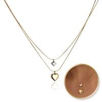 naszyjnik podwójny serce stal szlachetna pozłacana 14k złotem nst2180