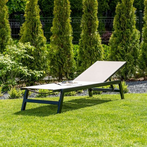 Leżak ogrodowy beżowy wygodny z aluminium rozkładany Leżanka na taras 60 cm na Arena.pl