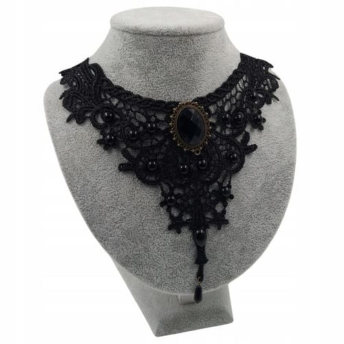 Naszyjnik gotycki koronkowy czarny choker kamień na Arena.pl