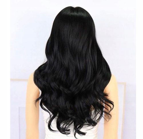 PERUKA DAMSKA WŁOSY DŁUGIE CZARNE FALE SZTUCZNE SYNTETYCZNE 65 CM Z GRZYWKĄ na Arena.pl