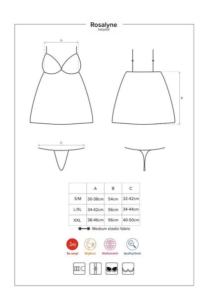 Kusząca Babydoll i Stringi - Obsessive Rosalyne S/M zdjęcie 5