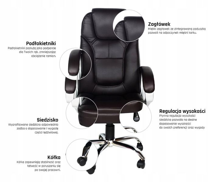 FOTEL BIUROWY OBROTOWY KRZESŁO BIUROWE OBROTOWE ERGONOMICZNY SKÓRZANY BRĄZ zdjęcie 10