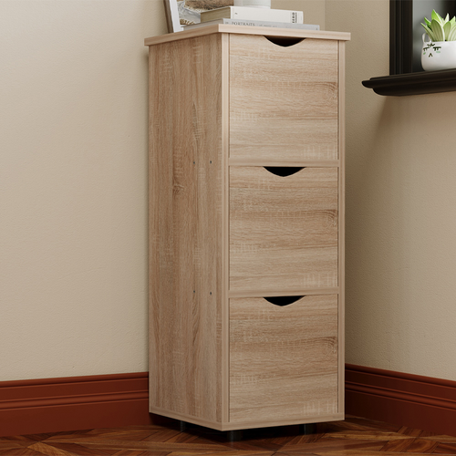 SZAFKA SŁUPEK Z SZUFLADAMI RUSTYKALNY DĄB KOMODA STOJĄCA WĄSKA POJEMNA na Arena.pl