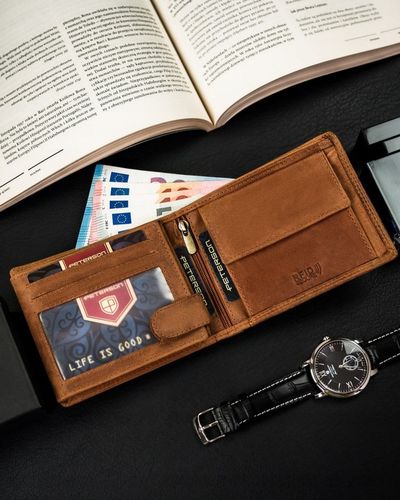 Portfel skórzany męski RFID pojemny na prezent brązowy nubukowy Peterson na Arena.pl