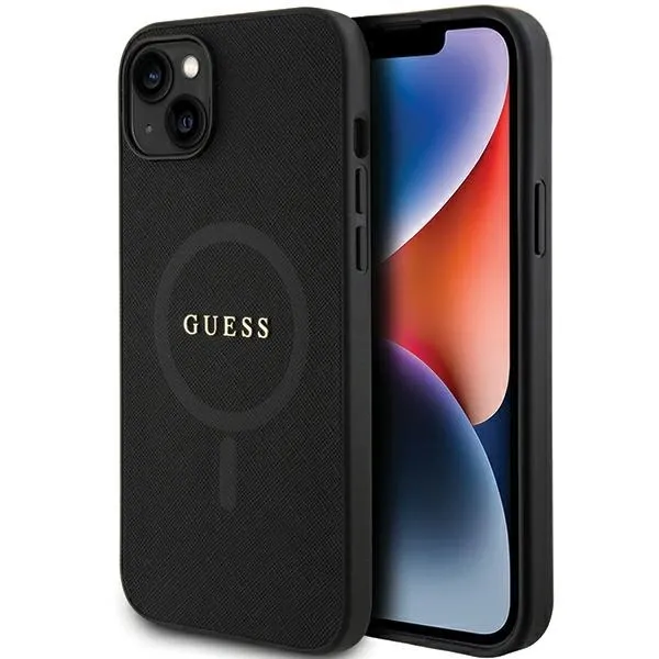 Etui Guess Saffiano MagSafe do iPhone 15 Plus - czarne zdjęcie 1