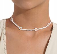 Naszyjnik choker biały kwiatki kwiatuszki koraliki z koralikami drobny boho
