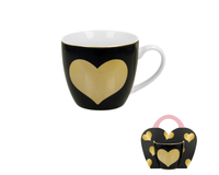 KUBEK DUO WALENTYNKI SERCE CZARNY ZŁOTY NA PREZENT 460 ML