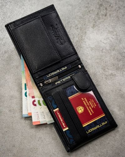 Portfel męski skórzany mały PETERSON ochrona RFID na karty pudełko prezent na Arena.pl