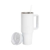 Kubek 1200 ml ze słomką i szarym uchwytem do sublimacji - biały