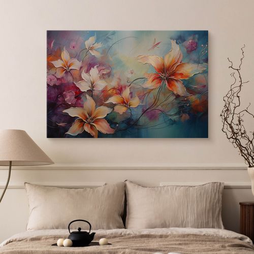 Obraz Na Płótnie Malowane Dzikie Kwiaty Abstrakcja Do Sypialni 90cm x 60cm na Arena.pl