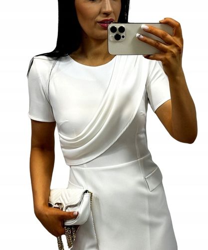 Sukienki Damskie na Komunię Chrzciny Sukienka Elegancka z Szarfą Ecru M na Arena.pl