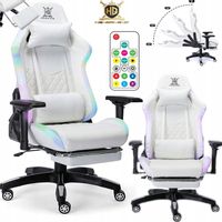 FOTEL GAMINGOWY BIUROWY WYGODNY KRZESŁO GRACZA OBROTOWY +RGB LED I PODNÓŻEK