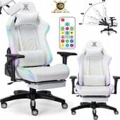 FOTEL GAMINGOWY BIUROWY WYGODNY KRZESŁO GRACZA OBROTOWY +RGB LED I PODNÓŻEK