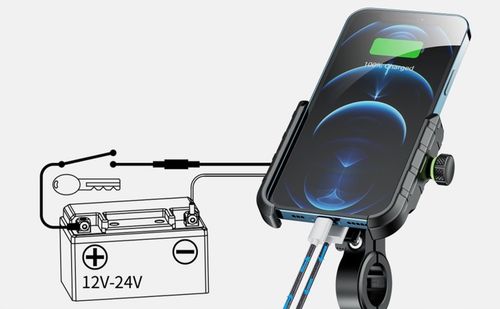 UCHWYT MOTOCYKLOWY NA TELEFON ŁADOWARKA USB 12/24v + KABEL USB 20cm na Arena.pl