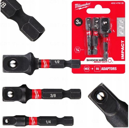 Milwaukee Zestaw 3szt Adapter Uchwyt 1/4, 1/2, 3/8 4932479228 na Arena.pl