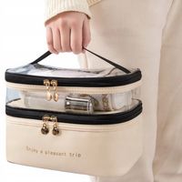 KOSMETYCZKA BEŻOWA DAMSKA Podwójna Dwupoziomowa Pojemna Wodoodporna Kuferek