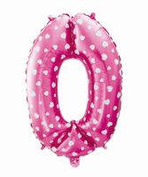 BALON FOLIOWY 64 CM CYFERKA 0 GODAN RÓŻOWY W SERDUSZKA