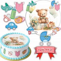 ZESTAW OPŁATEK NA TORT 20CM + 16 POSTACI - BABYSHOWER + IMIĘ 15CM 18CM