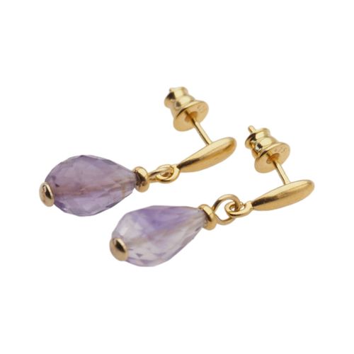 Kolczyki wiszące sztyfty - cięte krople ametystu w srebrze złoconym na Arena.pl