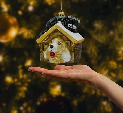 Bombka choinkowa szklana: Pies i kot w budzie: brązowy na Arena.pl