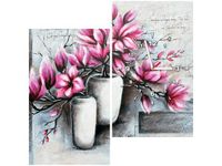 60X60CM ZEGAR MAGNOLIE WAZONACH OBRAZ DREWNO ŚCIAN KWADRAT