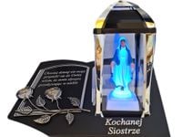 SIOSTRA SIOSTRZE ZNICZ LAMPION NA GRÓB KPL SREB SKOS SENTENCJA+FIGURKA LED