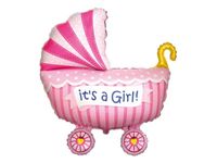 Balon foliowy "Wózek dla dziewczynki z napisem It's a girl", 24 cale [balon