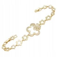 Piękna bransoletka Kwiatek z motylkiem cyrkonie miedź pozłacana 17+2 cm