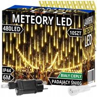 METEORY 50 CM CIEPŁE PADAJĄCY ŚNIEG OŚWIETLENIE ŚWIĄTECZNE 10SZT 480 LED 6M