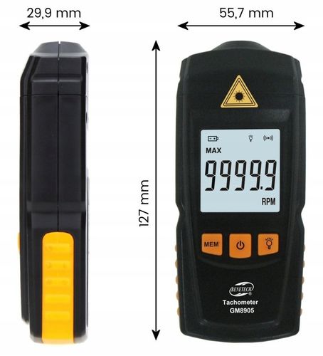 TACHOMETR LASEROWY OBROTOMIERZ CYFROWY MIERNIK OBROTÓW 99999 RPM LCD TAŚMY na Arena.pl