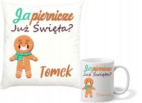 Zestaw PODUSZKA i KUBEK z nadrukiem ŚWIĄTECZNY PREZENT twój tekst + imię