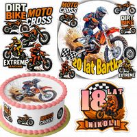 ZESTAW OPŁATEK NA TORT 20CM + 16 POSTACI - MOTOCROSS + IMIĘ 15CM 18CM